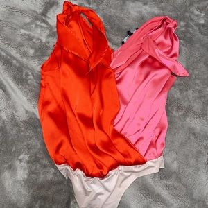 HALF PINK HALF RED SILK BODYSUIT❤️❤️💞💞